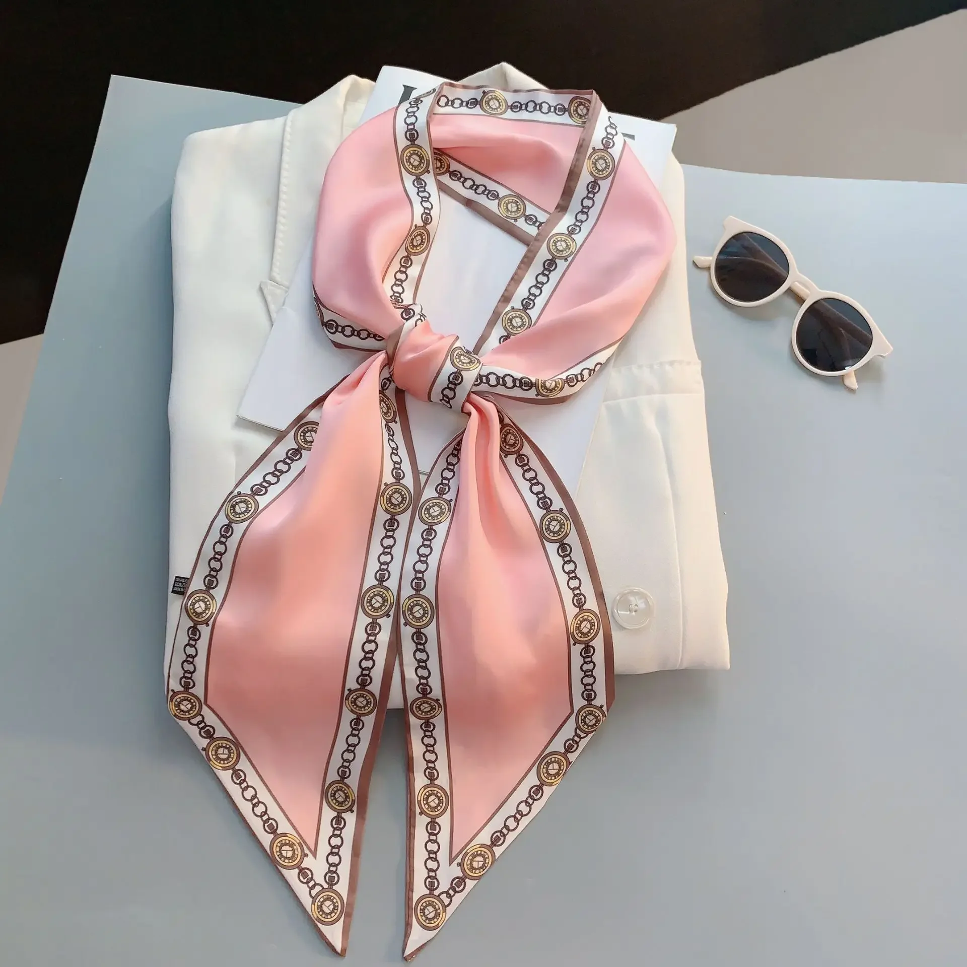 Design Print Skinny Scarf Plai - Luxury Bags Made avis et prix